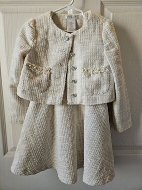 Girls' Ivory Tweed Dress & Jacket Set